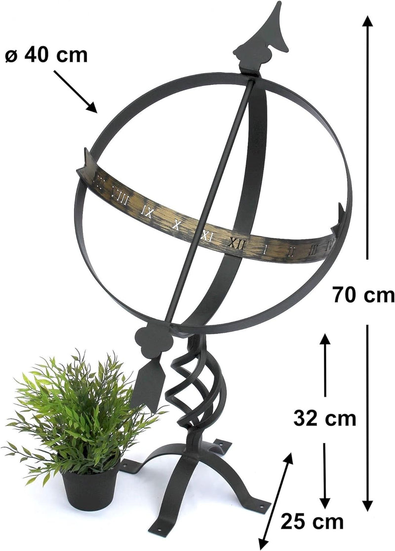 DanDiBo Sonnenuhr Schwarz aus Metall Schmiedeeisen Wetterfest 72 cm Gartenuhr Uhr Garten