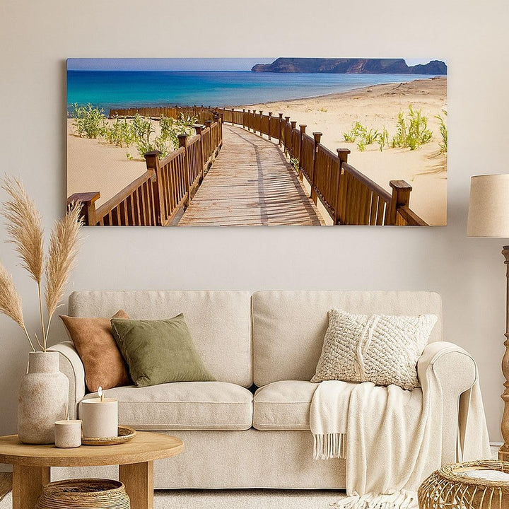 Wandbilder Dekoration Wohnzimmer Ozean Strand Sand Ufer Panorama Bilder auf Leinwand 120x50cm Leinwa