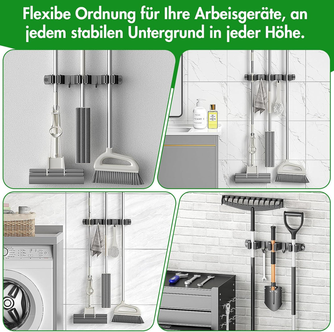 Radikor Besenhalterung Wand, Selbstklebender Besenhalter mit 3 Halter und 2 Haken, Edelstahl Geräteh