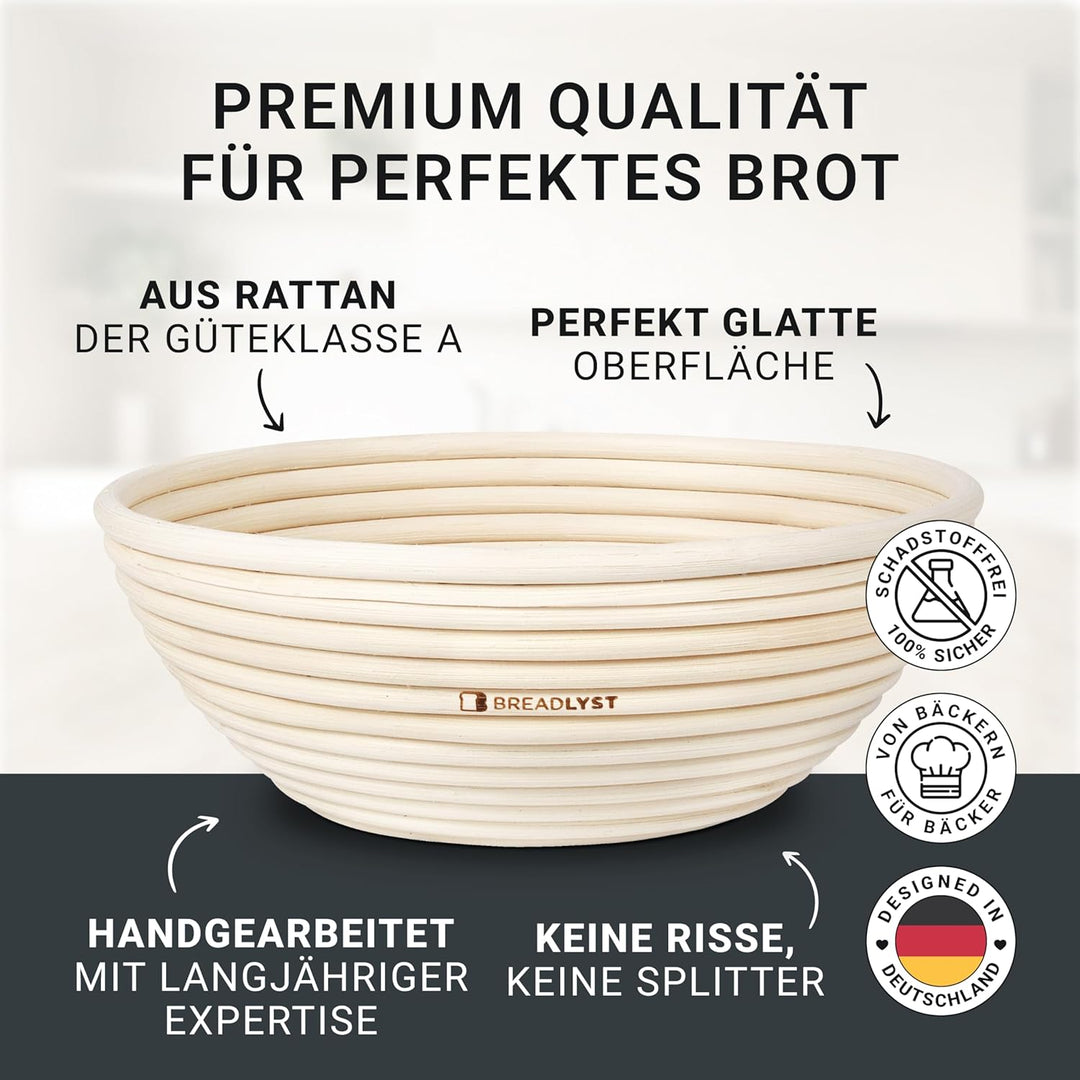 Rattan Gärkörbchen Set – Gärkorb Rund 23 cm mit waschbarem Leinenbezug und Abdeckhaube – Perfekt zum