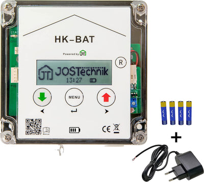 JOSTechnik Klappensteller für Hühnerklappen Batteriebetrieb HK-BAT + Steuerung für Anlocklicht