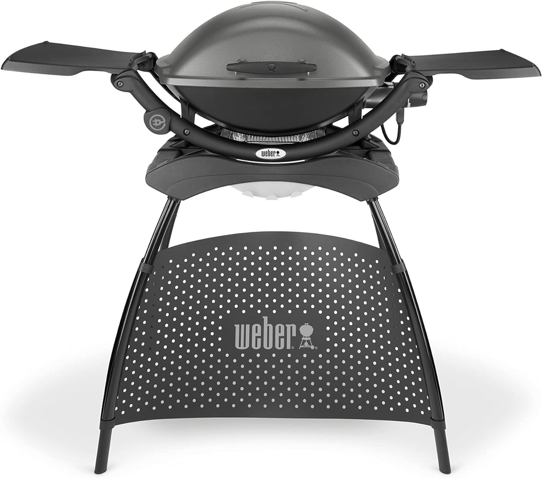 Weber Q2400 Elektrogrill, 55 x 39 cm, mit Standfuss & ausklappbaren Seitentischen, Dunkelgrau (55020
