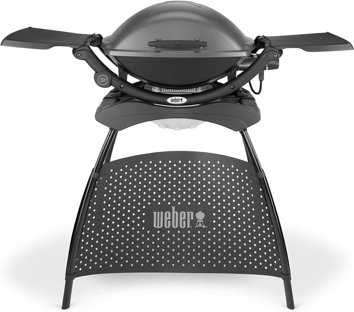 Weber Q2400 Elektrogrill, 55 x 39 cm, mit Standfuss & ausklappbaren Seitentischen, Dunkelgrau (55020