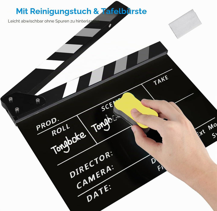 Filmklappe, Szene Acryl Filmklappe,Film Requisiten Schwarz, Mit Kostenloses Kit, Regieklappe Farbstr