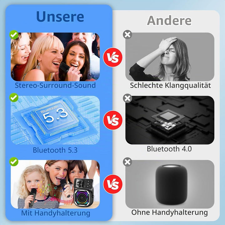 Karaoke-Maschine 2 Mikrofone für Kinder Erwachsene, Bluetooth-Lautsprecher drahtlos mit dynamischem
