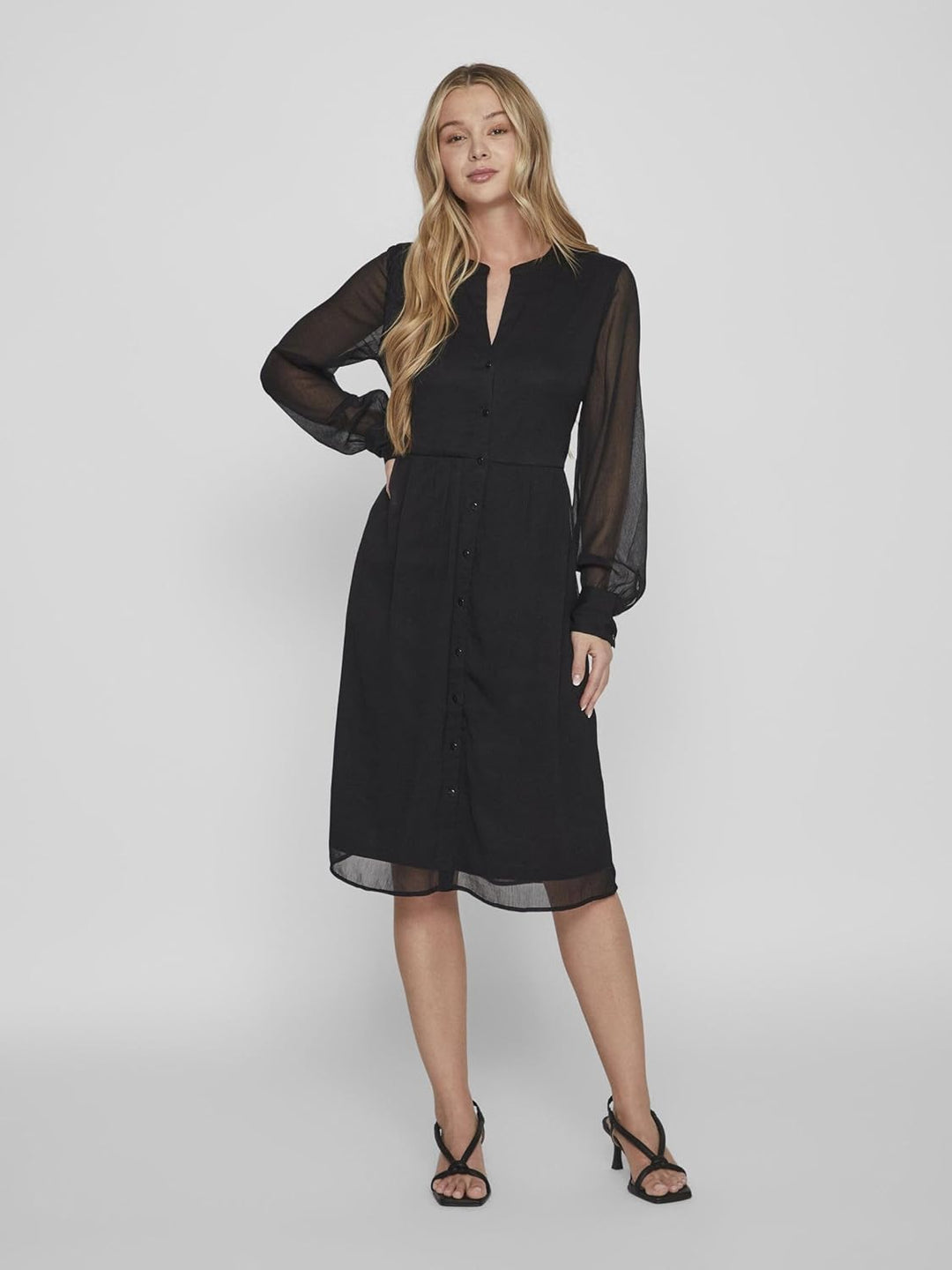 Vila Damen Vifalia V-Neck L/S Dress-Noos Blusenkleid 36 Schwarz, 36 Schwarz
