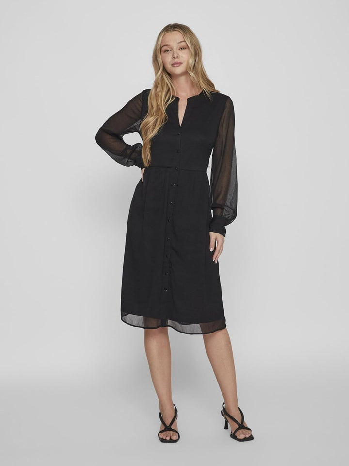 Vila Damen Vifalia V-Neck L/S Dress-Noos Blusenkleid 36 Schwarz, 36 Schwarz