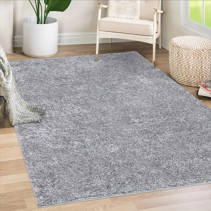 payé Teppich Wohnzimmer Hochflor Shaggy - 150x150cm - Grau Einfarbig Uni Flauschig Modern Boho Deko