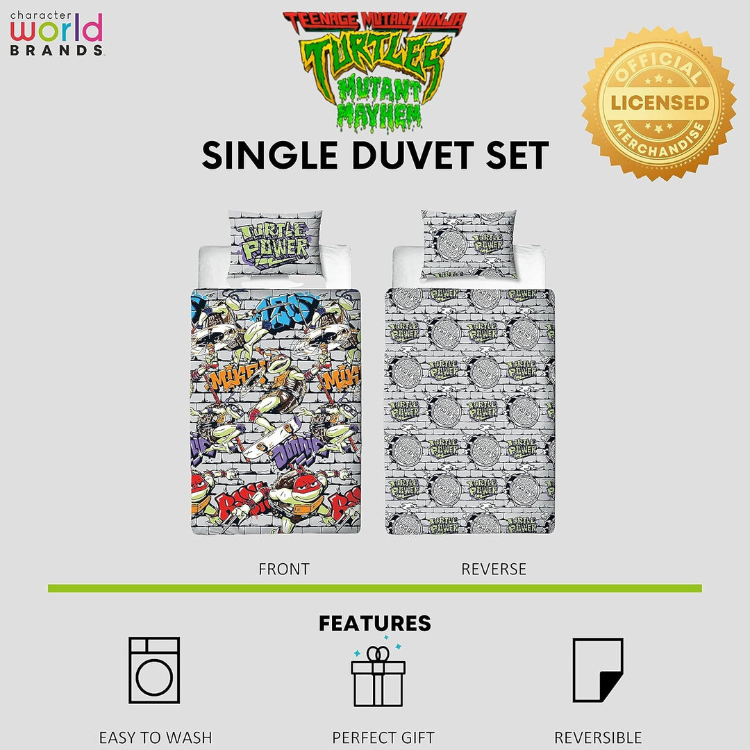 Character World Offizielles Teenage Mutant Ninja Turtles Bettwäsche-Set für Einzelbett, Power-Design