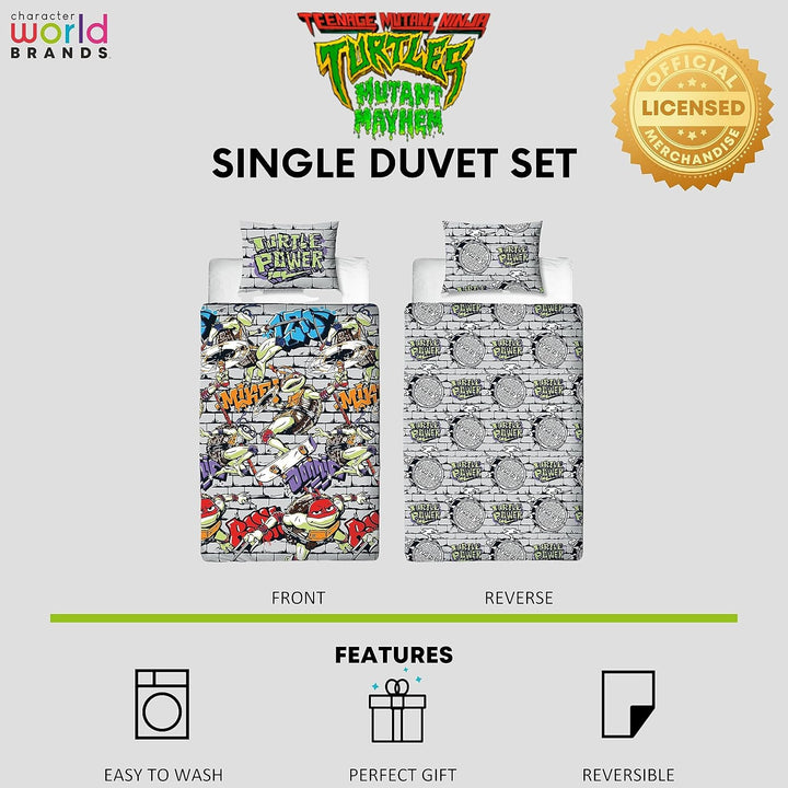 Character World Offizielles Teenage Mutant Ninja Turtles Bettwäsche-Set für Einzelbett, Power-Design