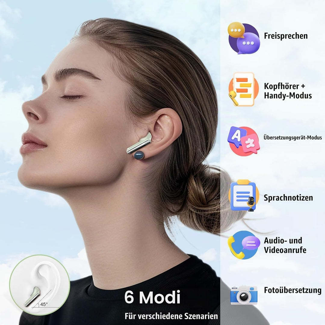 AI Sprachübersetzer Kopfhörer, 48Std Bluetooth 5.4 Kopfhörer Übersetzer mit 164 Sprachen, 3 in 1 Übe