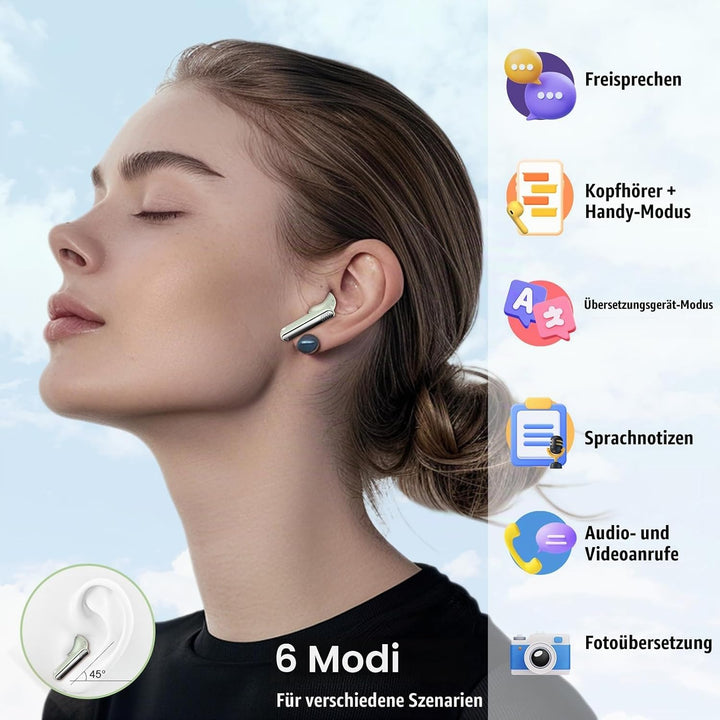 AI Sprachübersetzer Kopfhörer, 48Std Bluetooth 5.4 Kopfhörer Übersetzer mit 164 Sprachen, 3 in 1 Übe