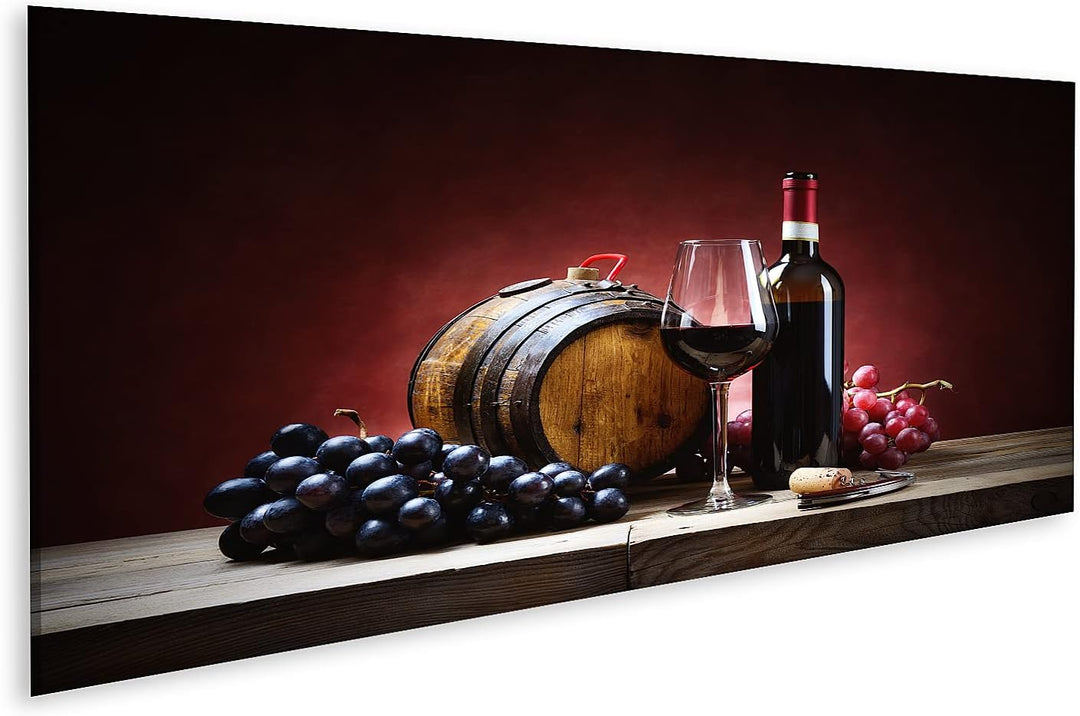 islandburner Bild auf Leinwand Rotwein Glas Trauben Flasche Kleines Fass Bilder Wandbilder Poster Le