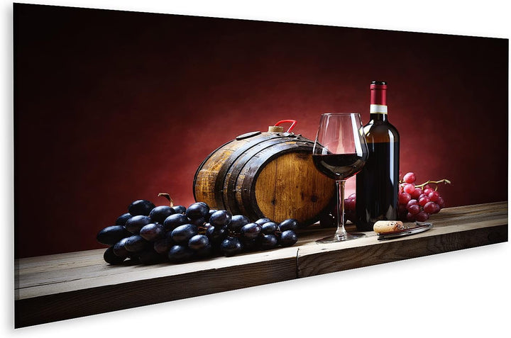 islandburner Bild auf Leinwand Rotwein Glas Trauben Flasche Kleines Fass Bilder Wandbilder Poster Le