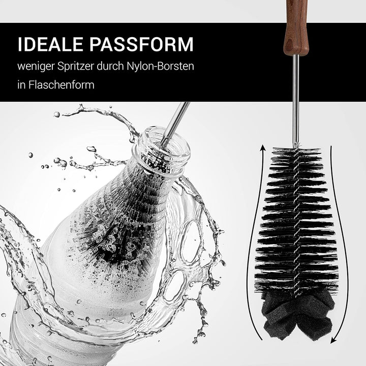 NIMOE® Designbrush - Kein verbiegen durch rostfreien Edelstahlmantel - Premium Flaschenbürste mit hy