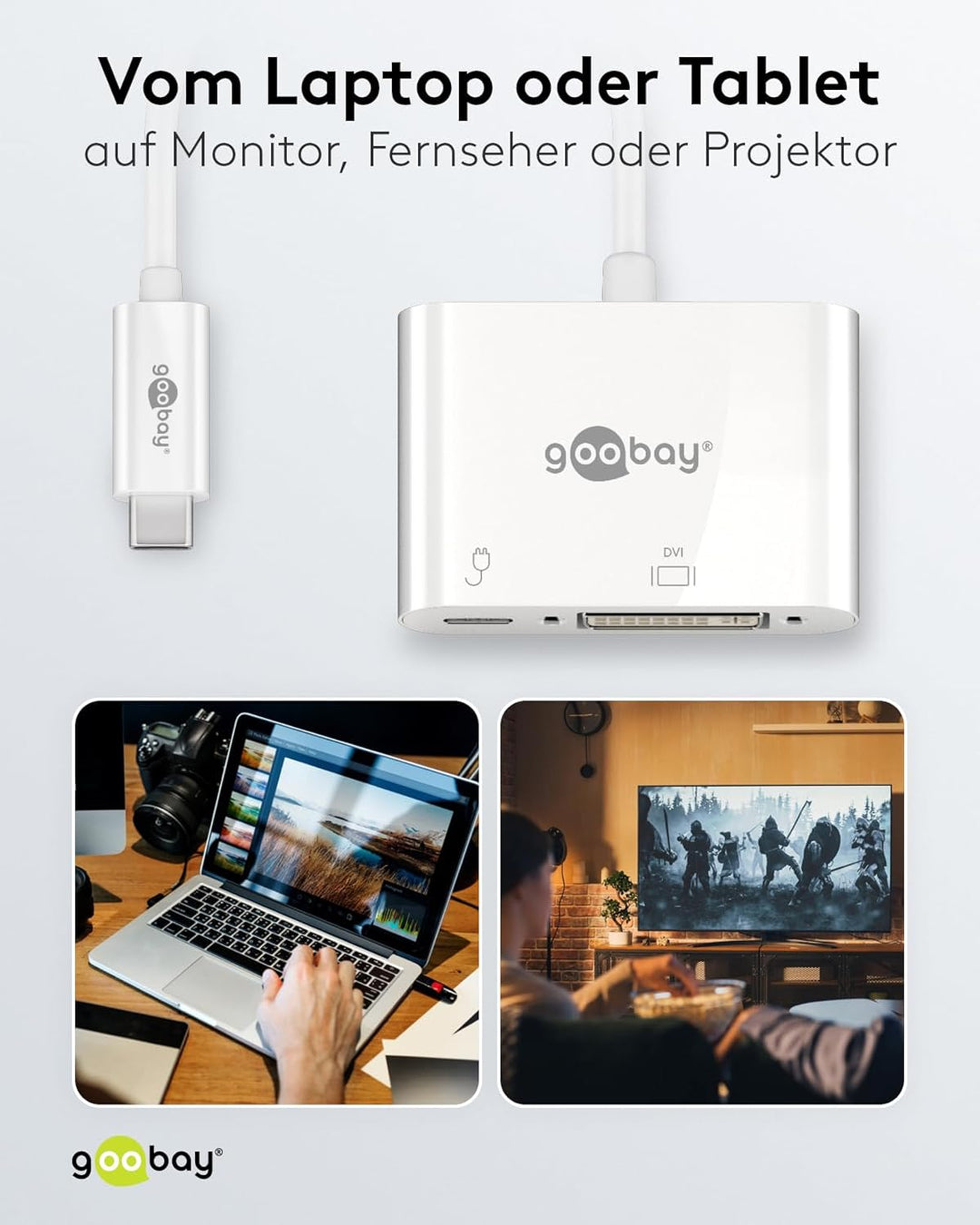 goobay 62108 USB-C auf DVI Adapter mit 60 W Power Delivery für Full HD Auflösungen (1080p @ 60Hz) /