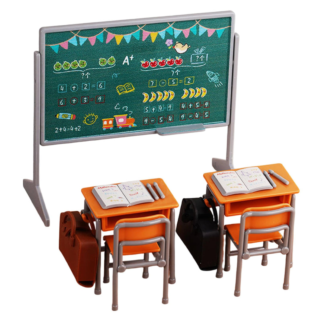 TOYANDONA 1 Set Miniatur-Klassenzimmer-Spielset inklusive Schulstuhl, Schreibtisch, Tafel, Buch, Sch