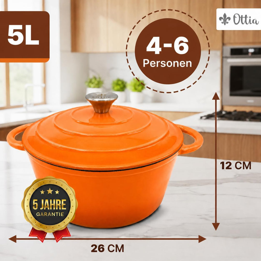 Ottia Gusseisen Topf [inkl. eBook] – Emaille Topf 26cm - Dutch Oven, Brotbackform, Brotbacktopf, Sch