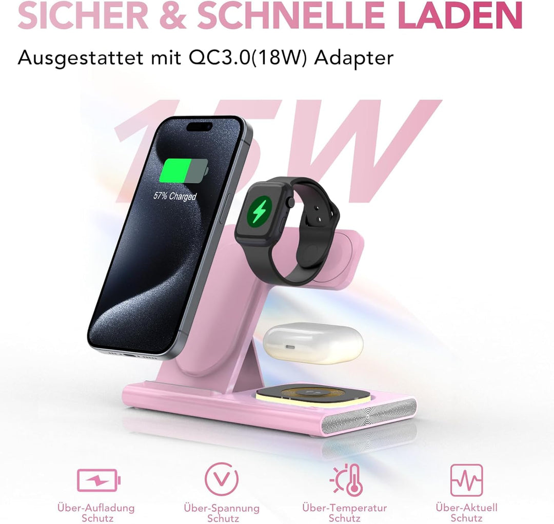 Aimtel 3 in 1 Induktive Ladestation Faltbare&Nachtlichter Kompatibel mit iPhone 17/17 Pro/17 Pro Max