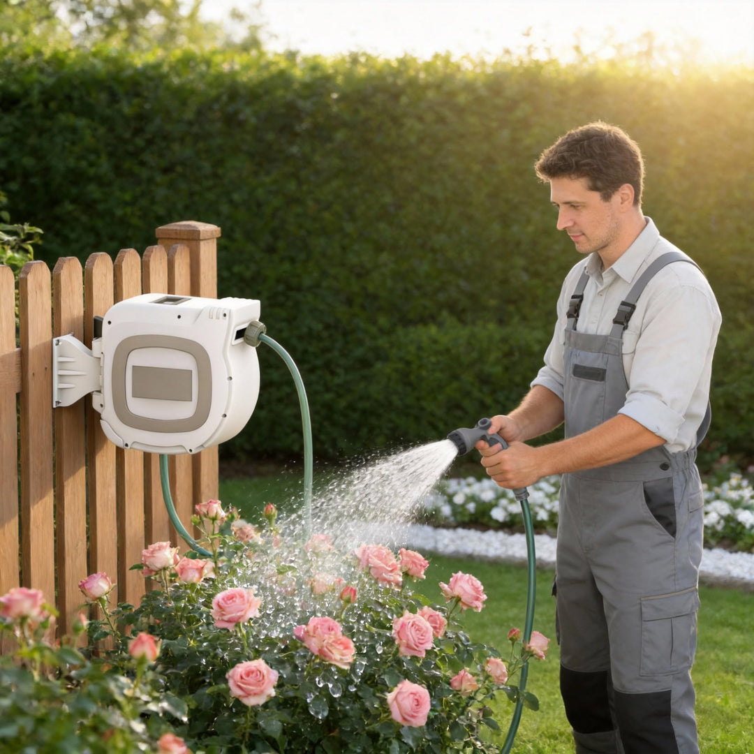 UISEBRT Schlauchtrommel Wasser 28+2m mit 180° Schwenkhalterung & 10 Sprühmodi,Schlauchaufroller zur