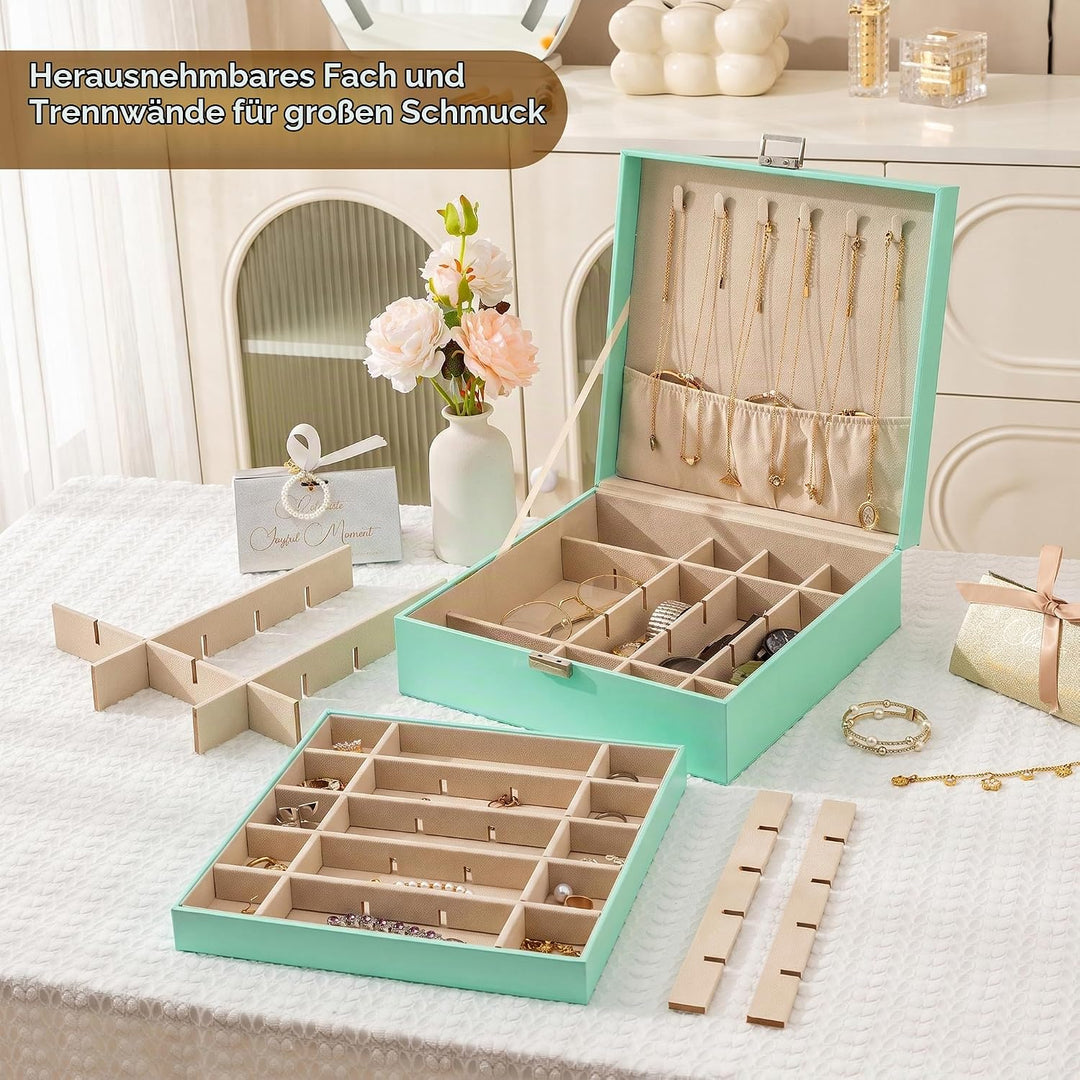 Frebeauty Ohrring-Organizer, klassische Schmuckschatulle mit 50 Fächern, doppellagig, mit 6 Haken fü