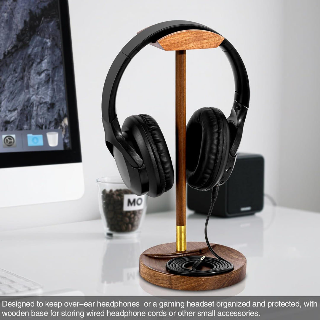 Kopfhörerständer für Schreibtisch, Massivholz, Gaming-Headset-Ständer, universeller hölzerner Kopfhö
