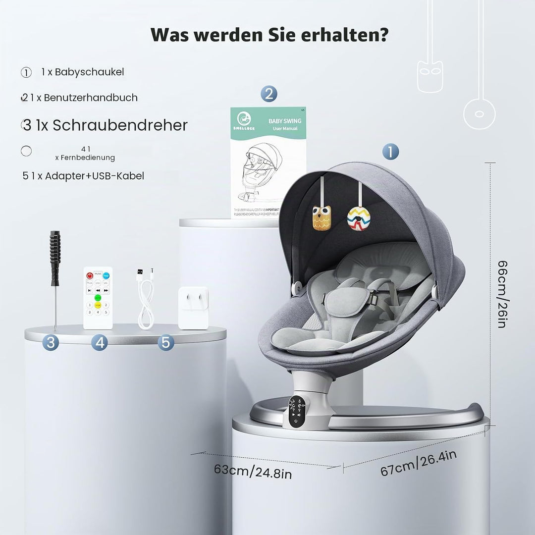 Elektrische Babywippe für Kleinkinder,Elektrische Babyschaukel mit 5 Punkt Sicherheitsgurt 5 Schauke