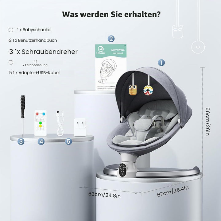 Elektrische Babywippe für Kleinkinder,Elektrische Babyschaukel mit 5 Punkt Sicherheitsgurt 5 Schauke