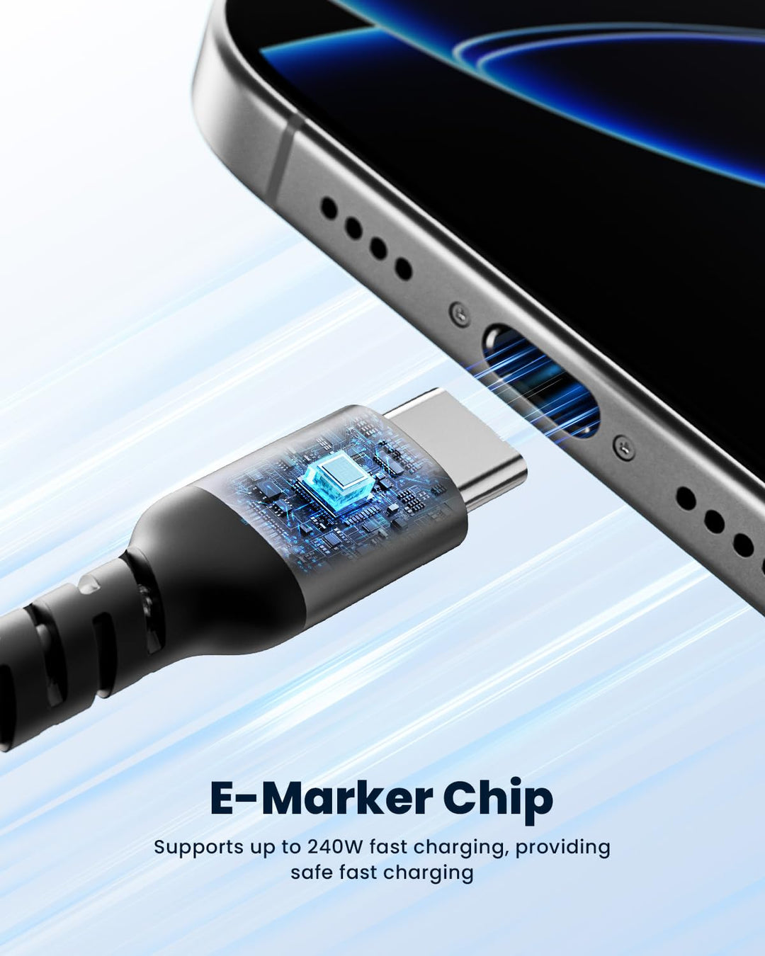 sharge 240W USB-C-Schnellladekabel, 1,5m Geflochtenes USB-C PD3.1, Extrem Langlebig für MacBook Pro,