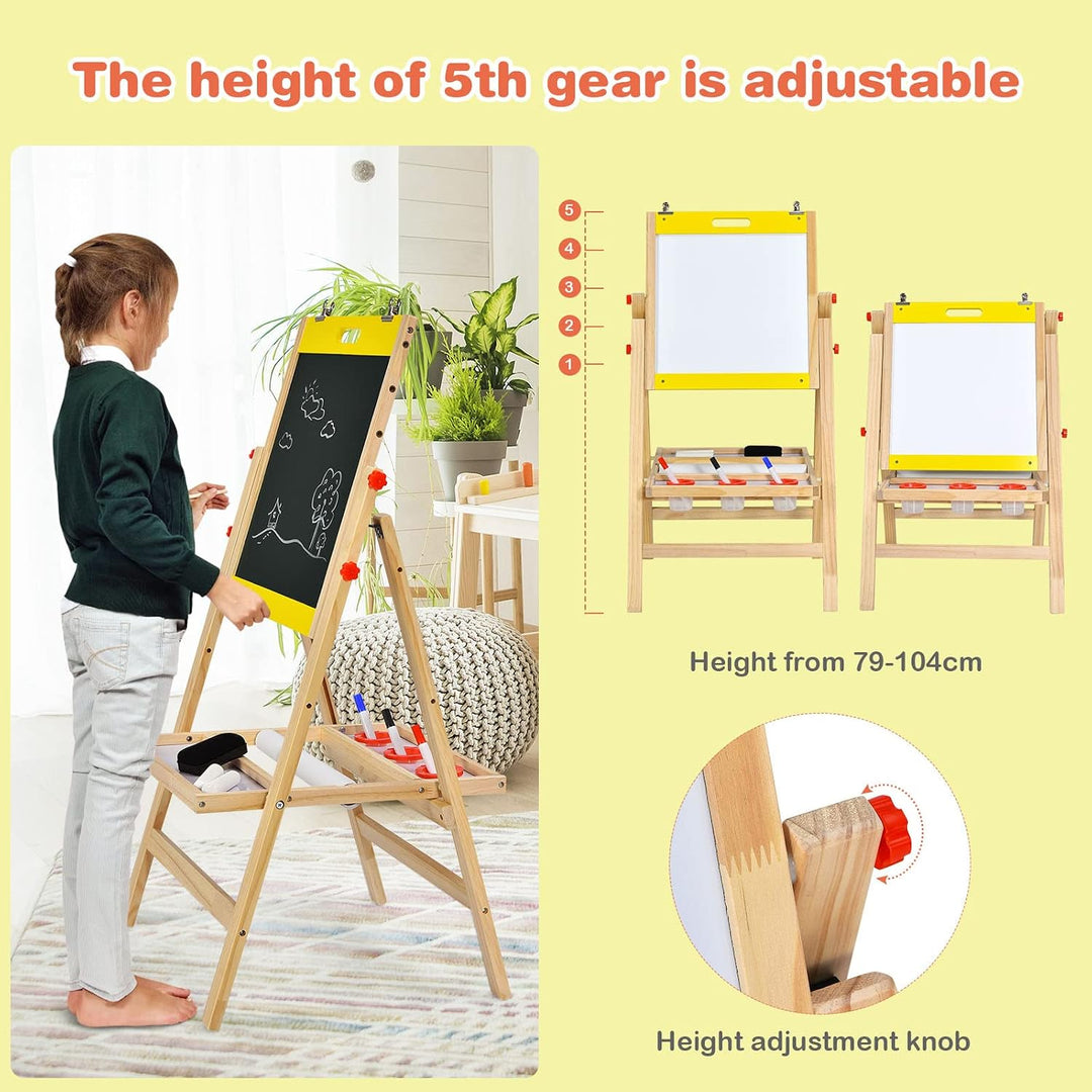 LIFEZEAL 2 in 1 Kindertafel, Höhenverstellbare Staffelei Kinder, Standtafel aus Holz, Abklappbare Ma