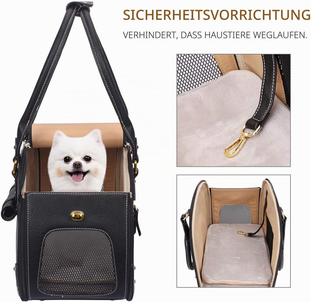 PetsHome Hundetragetasche, Haustier-Tragetasche, Hundegeldbörse, faltbar, wasserdicht, Premium-PU-Le