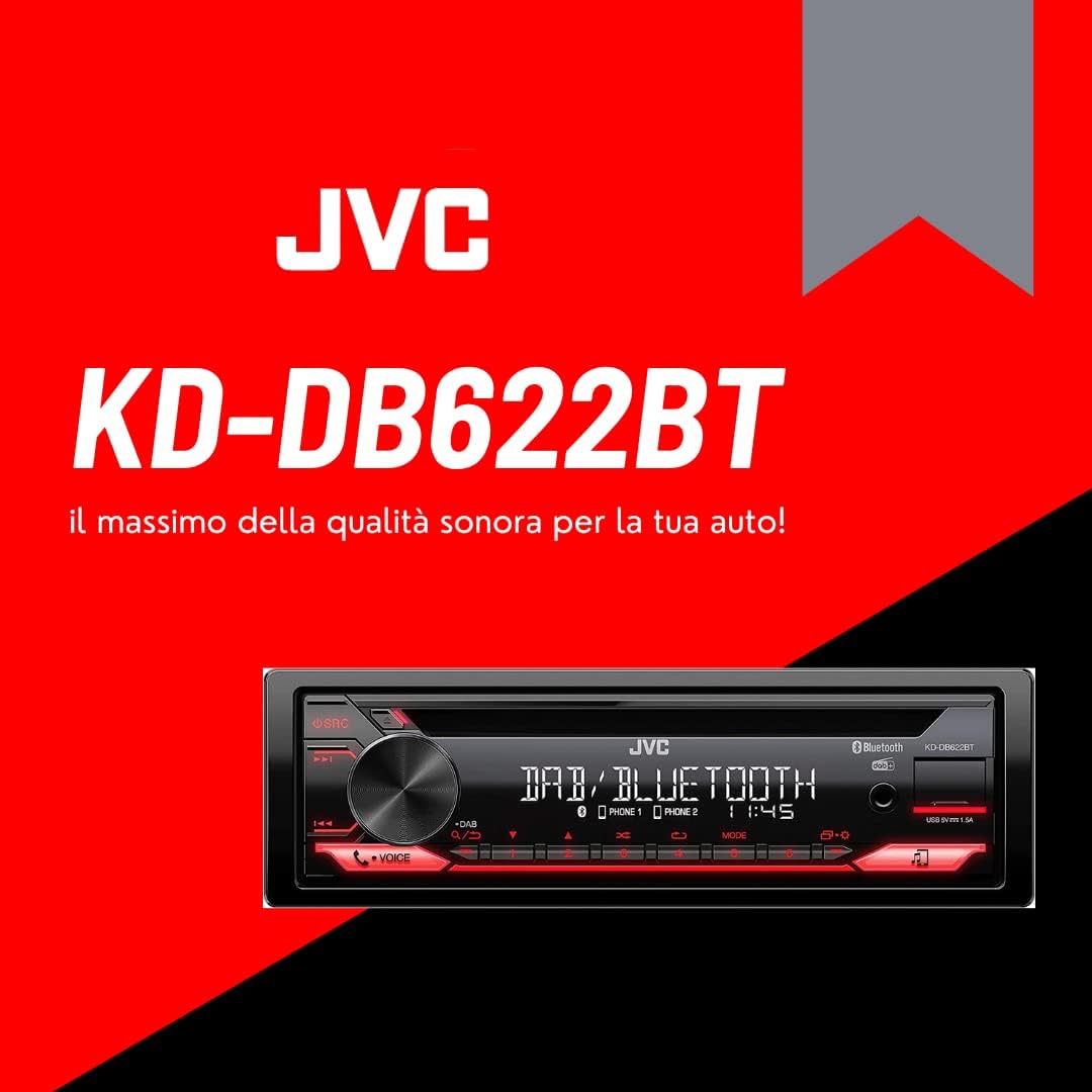 JVC KD-DB622BT CD-Autoradio mit DAB+ und Bluetooth Freisprecheinrichtung (Soundprozessor, USB, AUX-I