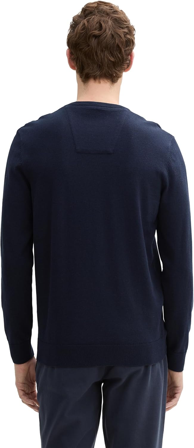 TOM TAILOR Herren Strickpullover mit V-Ausschnitt S 13160 - Knitted Navy Melange, S 13160 - Knitted