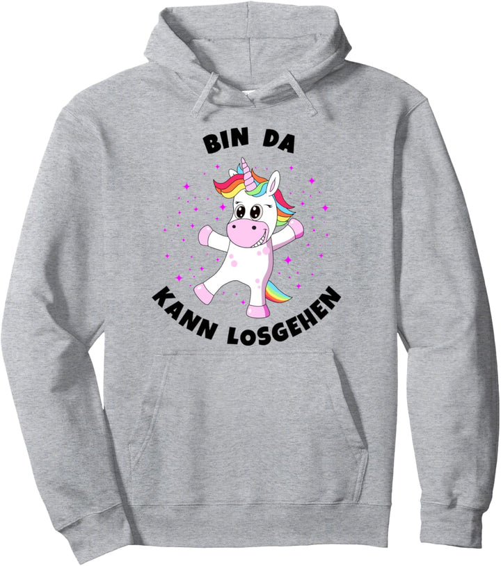 Einhorn Bin da kann losgehen lustiges Glitzer Damen Mädchen Pullover Hoodie