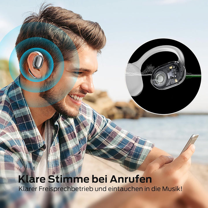 BUGANI Open Ear Kopfhörer, Ohrhaken Kopfhörer Kabellos Bluetooth IPX6 Wasserdicht, 30H Laufzeit, Blu