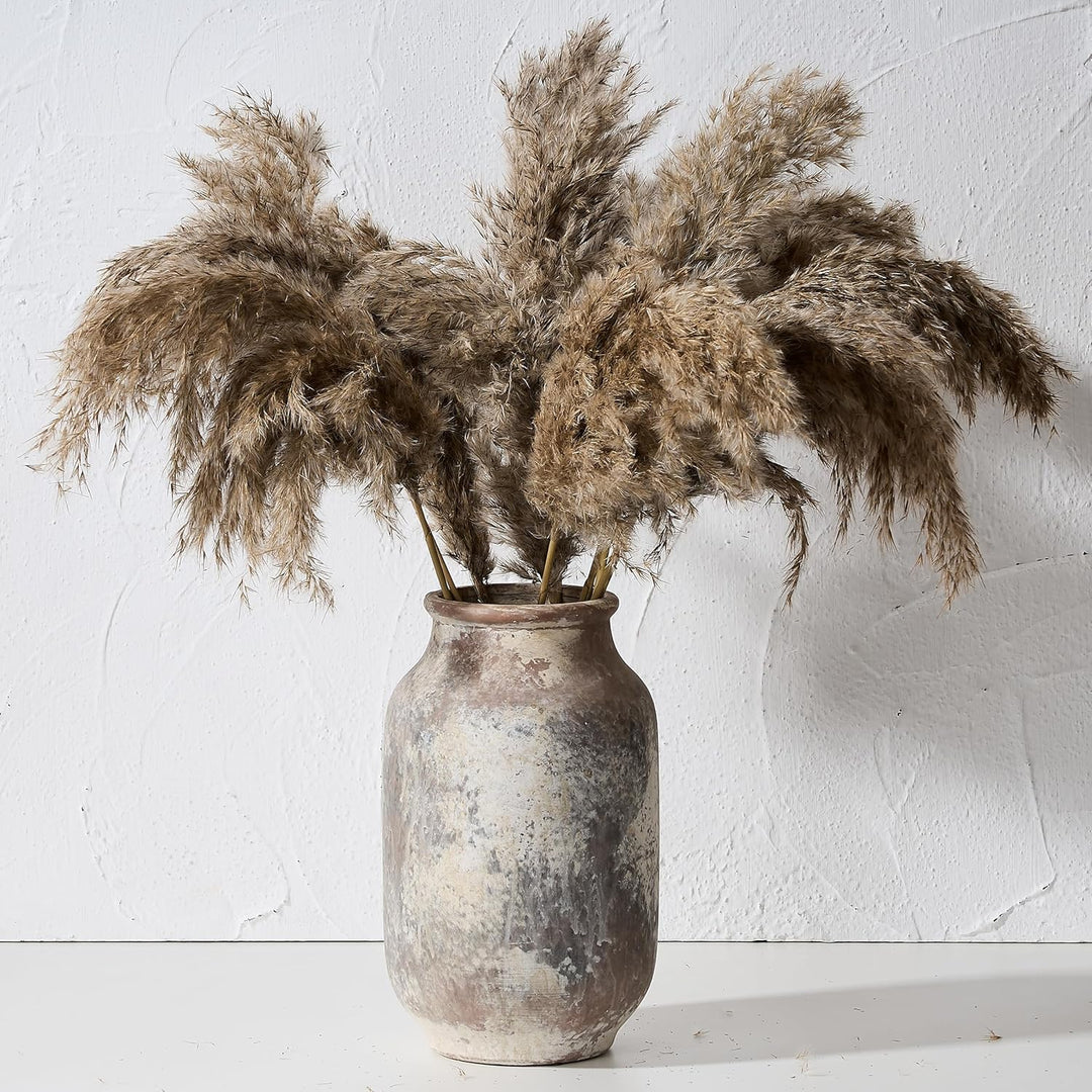 SIDUCAL Rustikale Keramikvase im Bauernhaus-Stil, weiss gekalkte Terrakotta-Keramik, dekorative Vase