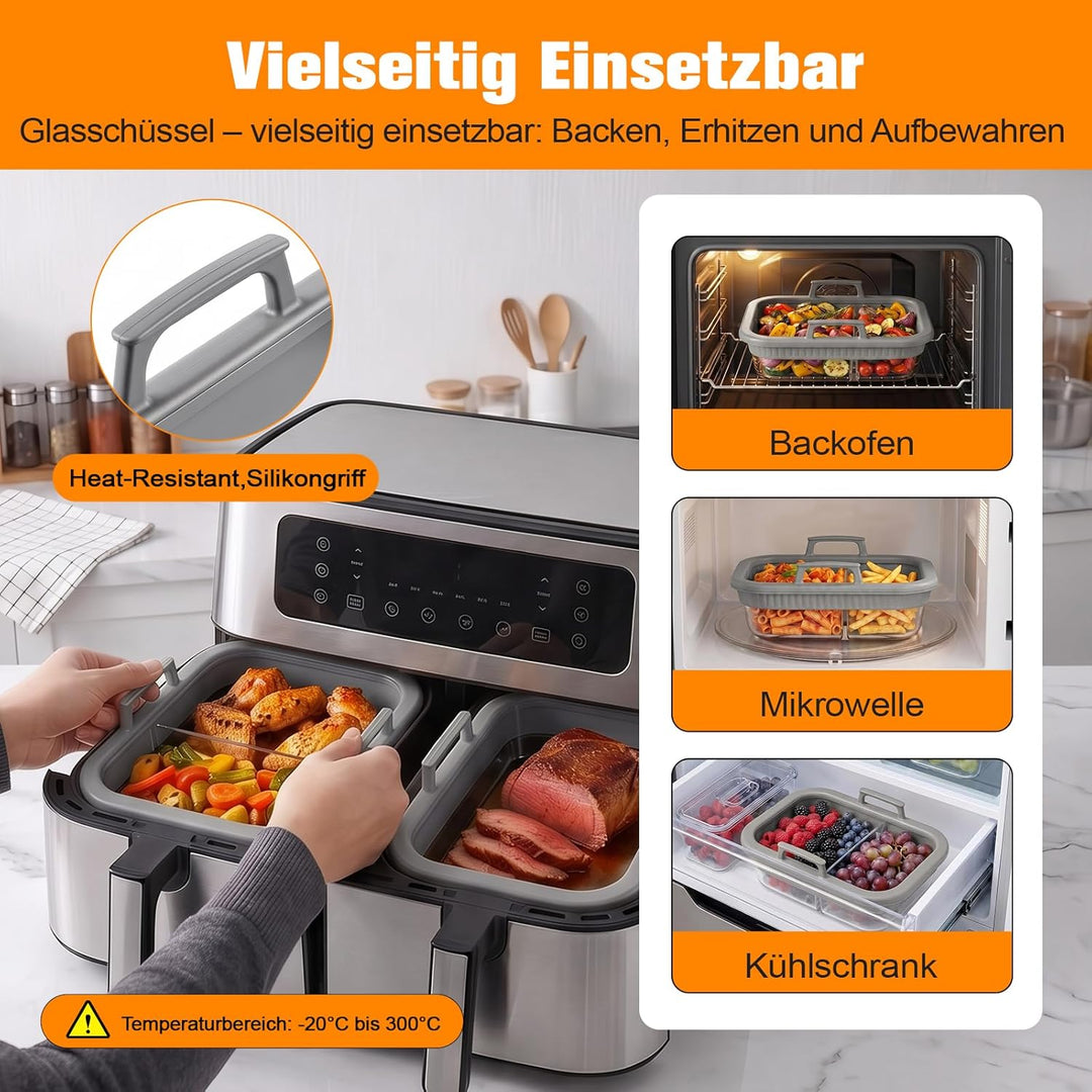 ERWEY Auflaufform Airfryer 2 Stück für Ninja AF400EU/AF500EU/SL400EU/COSORI Heissluftfritteuse 2 Kam