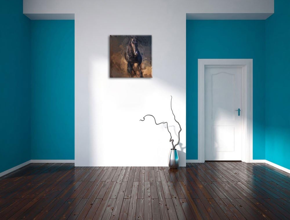 Elegantes schwarzes Pferd Pinsel Effekt, Format: 70x70 auf Leinwand, 70x70