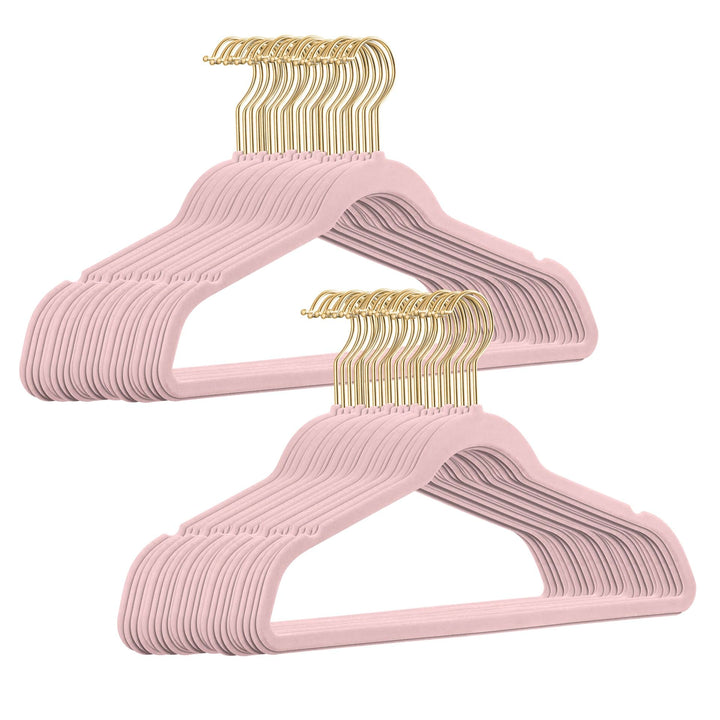 50 Stück hochwertige Samt Kleiderbügel in der Farbe Rosa mit Gold Look Haken/Anti-Rutsch/von Stickan