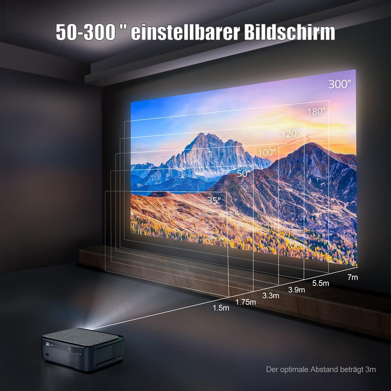 Beamer, Full HD 1080P 9500 Lumen Beamer 5G WiFi Bluetooth Beamer Unterstützung 4K Video, LED Heimkin