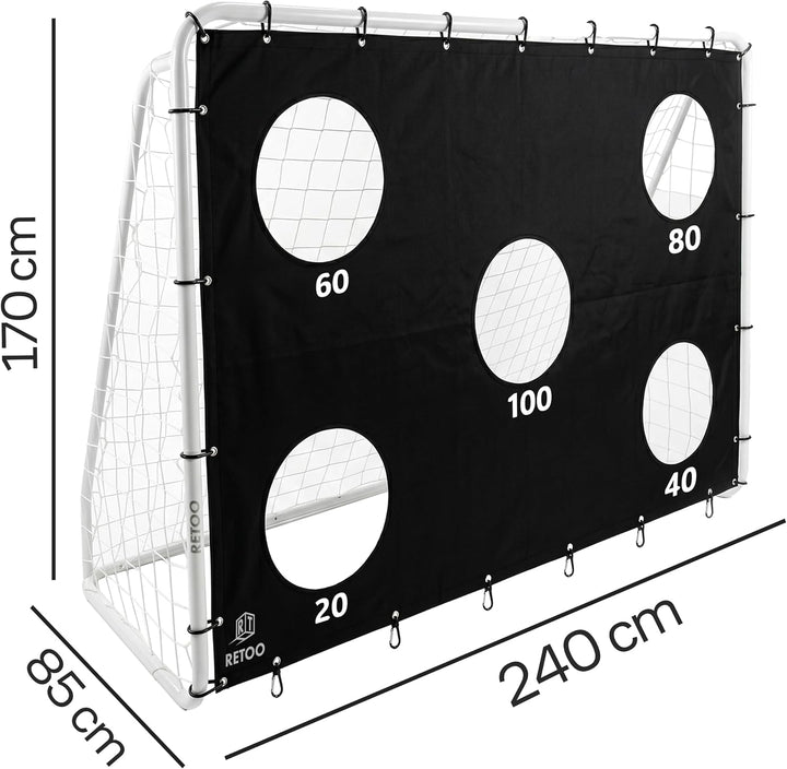 Retoo Fussballtor mit Zielwand, 240x170x85 cm Stahlrahmen, klappbar, PE-Netz | 20/60/80/100 Punkte,