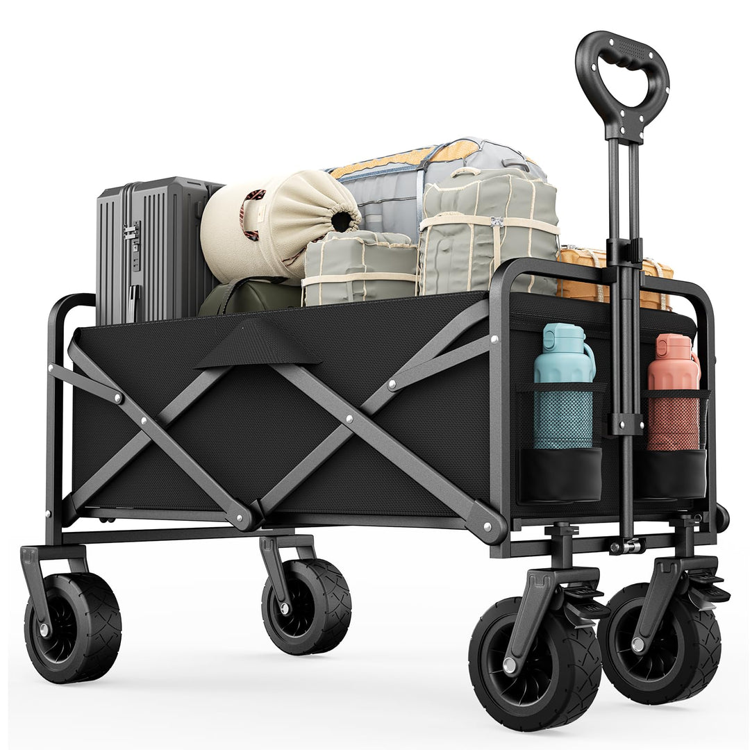 Bollerwagen Faltbar 100L/100KG Tragkraft – mit Bremsen, Handwagen mit Klappbarem Griff &amp; Abnehmbaren