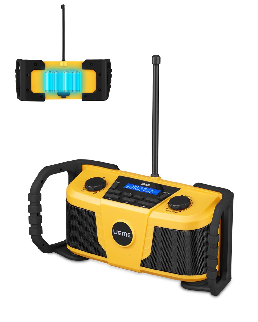 UEME DAB Plus Radio Baustellenradio Mit Akku,Outdoor Radio Mit Bluetooth, DAB+, FM Und Aux, Inklusiv