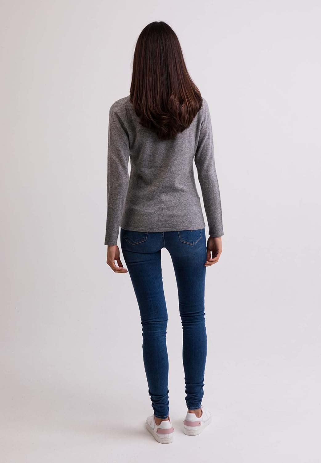 100% Kaschmir Damen Pullover | Sweater Rundhalsausschnitt 2-fädig, Grau