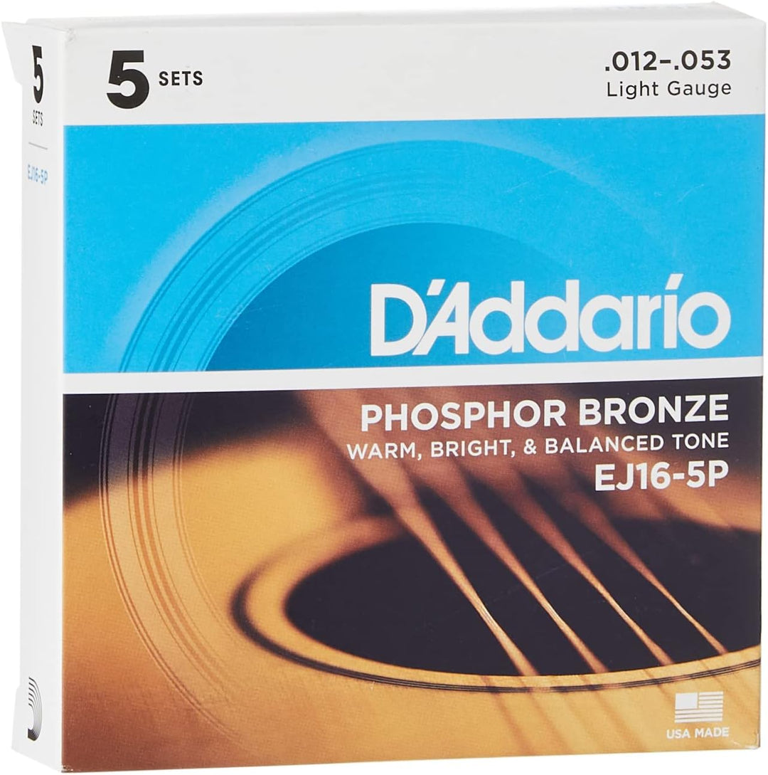 D'Addario Gitarrensaiten – Phosphorbronze Akustikgitarrensaiten – EJ16-5P – Reiches, volles Tonspekt