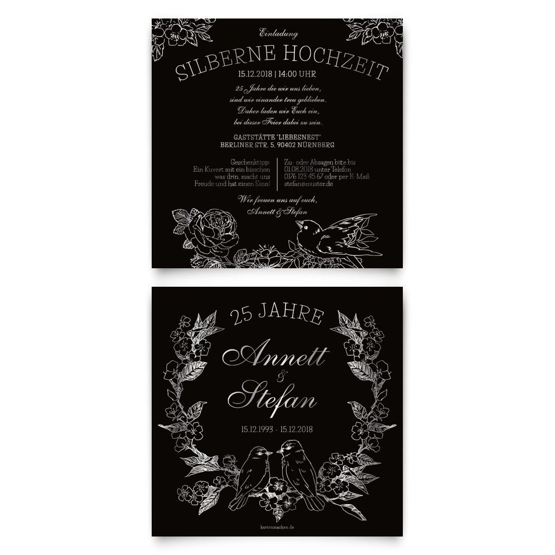 Kartenmachen.de 10 x Hochzeitseinladungen Silberhochzeit silberne Hochzeit Einladung individuell - K