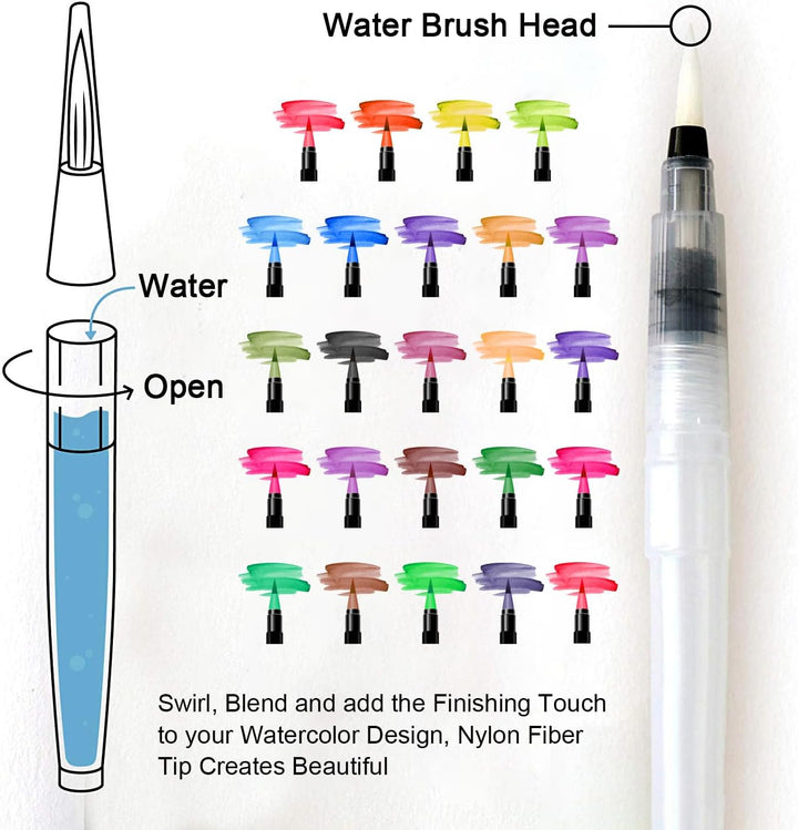 Amteker 24+1 Aquarellstifte Brush Pen Set, Malen, Pinselstifte mit Flexiblen Nylonspitzen, Wasserfar