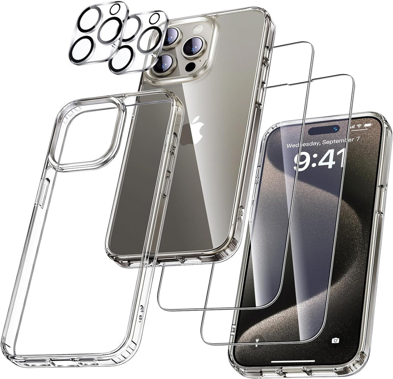 UniqueMe für iPhone 15 Pro Hülle, 5-in-1-Set Handyhülle für iPhone 15 Pro Case Rundumschutz Schutzhü