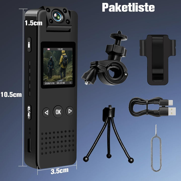 cyi Mini Action Kamera, Tragbare Body Camera mit 180° Drehbarem Objektiv, FHD Körperkamera Mini mit