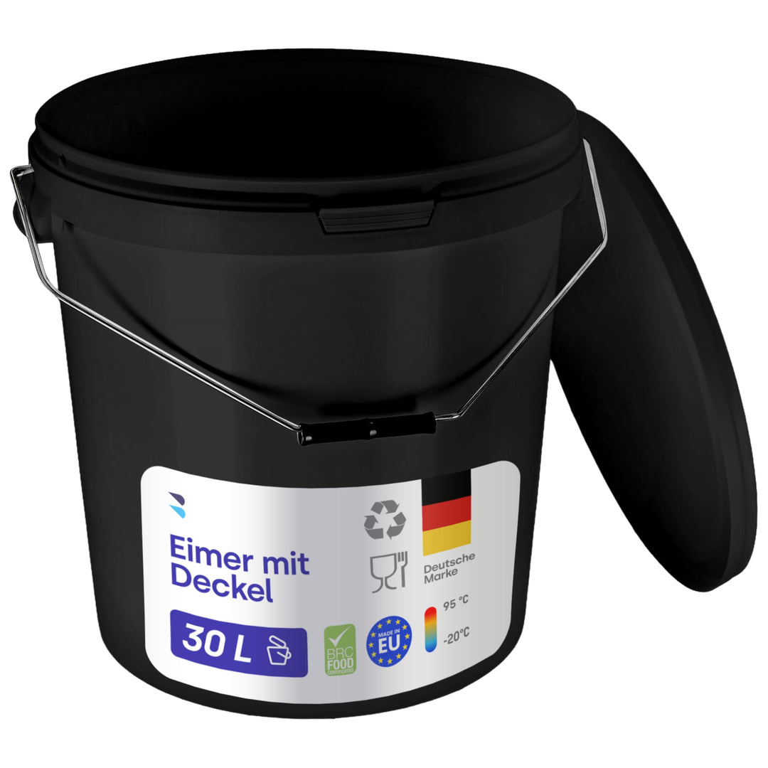 BenBow Eimer mit Deckel 30l schwarz 20x 30 Liter - lebensmittelecht, stabil, luftdicht, auslaufsiche